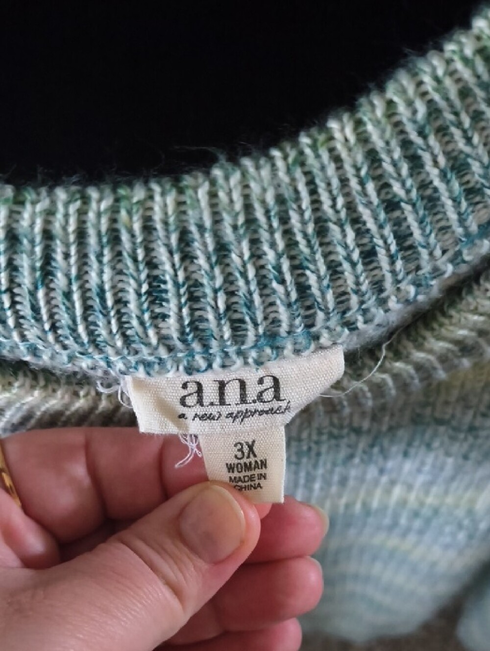 a.n.a Marled Knit Crewneck Sweater in Greenish Blue and Cream - Picture 2 of 3